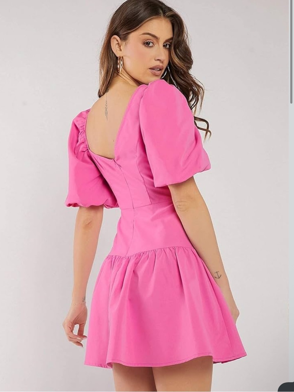 Hot Pink Puff Sleeve Mini Dress